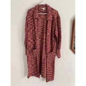 Cato Womens‎ Space Dye Open Front Longline Cardigan Sweater Purple Orange L